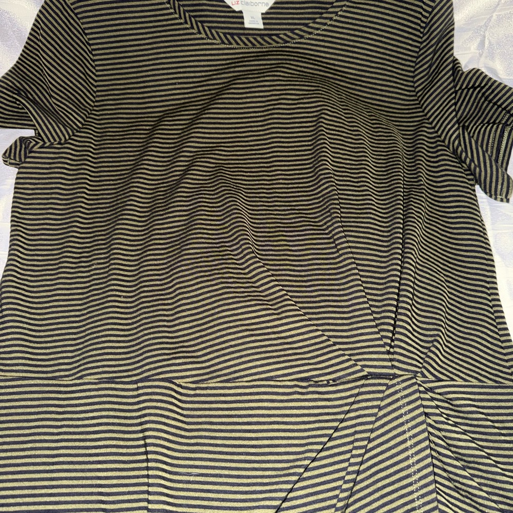 Liz Claiborne Olive and Black Striped Top